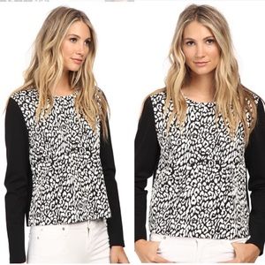 Kate Spade Leopard Jacquard Panel Sweatshirt Top L